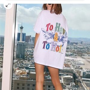 NWT Boys Lie Vows White Short Sleeve Graphic Boyfriend Tee